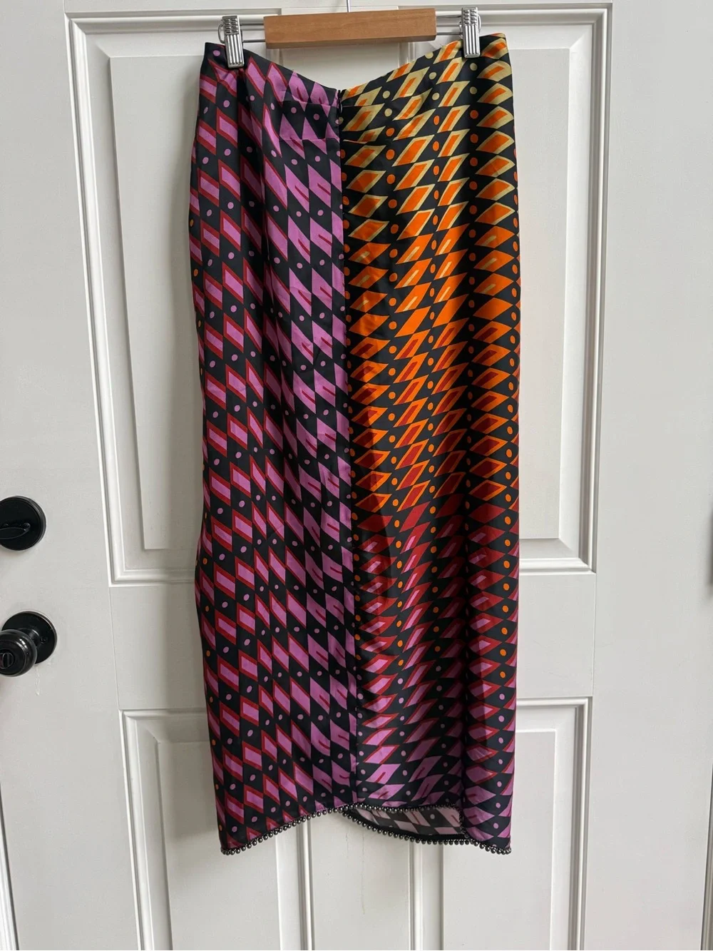 Zara Knotted Geometric Print Beaded Wrap Skirt Festival Bold Boho Asymmetrical